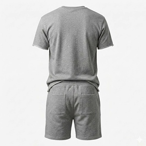 Ensemble T-shirt et short décontracté deux pièces en tissu uni avec logo personnalisé, collection été 2026, polyester/coton respirant et séchage rapide - Product Image 2
