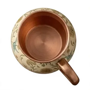 Floral Ceramic Jar With Copper Lid Eco-Friendly Home <b>Decor</b> Storage Container Luxury Ayurvedic Health Pitcher <b>Pastel</b> Printed Coat - Product Image 2