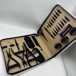 Kit Profesional de Herramientas para Extensiones de Cabello con Micro Anillas, Color Negro Mate, Alicates de Acero Inoxidable de Grado Quirúrgico, Cuentas, Hilos de Nailon - Product Image 1