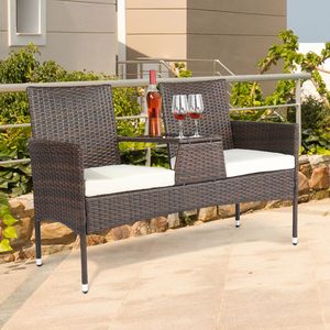 Sofá de Jardín Desmontable de Ratán con Estructura de Hierro Marrón Degradado de 131*61*83cm para Amantes del Ratán - Product Image 2