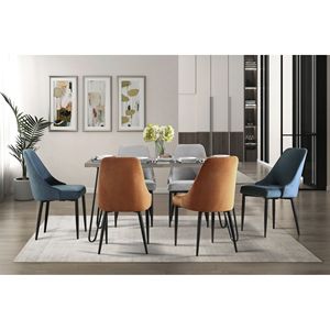 Modern Sleek Design 1PC Light Gray Wooden <b>Top</b> <b>Dining</b> <b>Table</b> with Black Finish Metal Legs Sleek <b>Dining</b> Furniture - Product Image 4