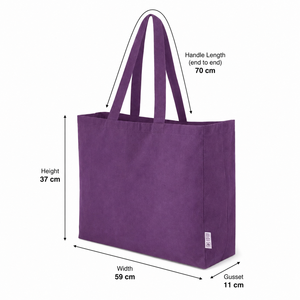กระเป๋าผ้าฝ้ายรีไซเคิลมีช่องด้านใน 220 GSM สีม่วง กระเป๋าช้อปปิ้งอเนกประสงค์ รับทำโลโก้ ขายส่ง รับผลิตแบบ OEM ODM จำนวนมาก - Product Image 3