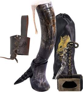 Soporte para Cuerno de Beber Hecho a Mano de Alta Calidad, Ecológico, Pulido y Duradero, 100% Cuerno Natural, Estilo Vikingo Medieval India Love - Product Image 1