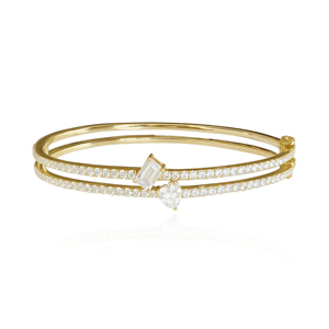 Pulseras de Oro de 18K para Mujer con Colgante de Corazón de Diamante Corte Esmeralda y Zirconia Engastada en Canal, Joyería de Moda - Product Image 1