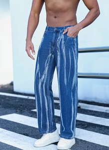 Jeans de mezclilla ajustados para hombre, lavados, casuales, de color gris oscuro, pantalones de mezclilla rectos estilo hip hop para hombre, pantalones de mezclilla de lavado medio - Product Image 3