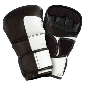 Gants d'entraînement de boxe en cuir, demi-doigts, fermeture Velcro, noir et blanc, pour adultes, arts martiaux - Product Image 1