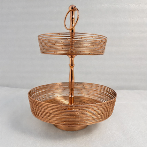 Support à gâteau à 2 niveaux en fil de fer poli en acier inoxydable, fait main, polyvalent, panier de rangement pour vaisselle, plateau à fruits et desserts, couleur or rose - Product Image 2