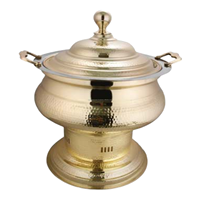 Plat à chafing circulaire doré avec support de couvercle pour buffets, chauffage électrique, idéal pour mariages royaux