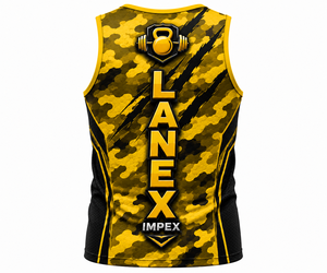 Custom Men's Yellow Camo Gym Tank Top Sublimation Fitness Stringer Vest Bodybuilding Sleeveless Workout Training Sports Apparel - Product Image 3