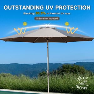 Ombrellone da Patio da 2,7 m con Manovella Inclinabile a Pulsante, Protezione UV, Impermeabile, Ombrellone da Giardino per Esterni 8 - Product Image 2