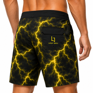 <b>Men's</b> Quick Dry Board Shorts Yellow Lightning Storm Print 4 Way Stretch Surf Swim <b>Trunks</b> Custom Beach Boardshorts Water Sports - Product Image 4