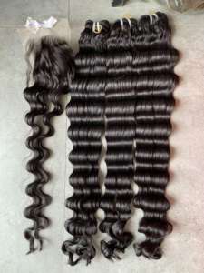 Vente en gros noir vietnamien Remy cheveux femmes océan vague ondulé dentelle avant HD perruque frontale avec des faisceaux de cheveux de trame unique - Product Image 3