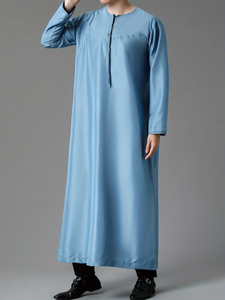 Premium Men's Casual <b>Kaftan</b> Breathable Long Sleeve Islamic Clothing Stand-Up Collar Thobe for Boys-OEM Custom <b>Plus</b> <b>Size</b> Options - Product Image 2