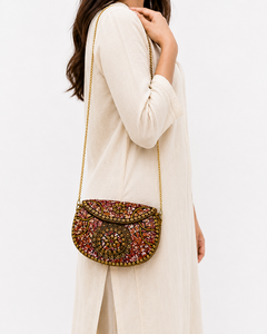 Luxury Handmade Clutch <b>Bag</b> with Crystal Bead Embroidery and Golden Chain Elegant Designer Evening Party Purse for Women - Product Image 2