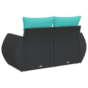 Sofá de Jardín de Ratán PE Negro y Azul, Acero con Recubrimiento en Polvo y Poliéster, Muebles de Exterior Duraderos - Product Image 6