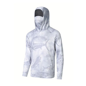 Chemise de pêche à manches longues pour garçons, à capuche, UPF 50, respirante, séchage rapide, unie, blanche, bleu marine, en polyester, pull-over - Product Image 1