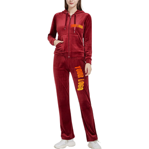 Custom Women Winter Solid Lace <b>Velvet</b> Zipper Tracksuit Hooded <b>Jacket</b> & Wide Leg Pants 2-Piece Sportswear Zipper Tracksuit - Product Image 5
