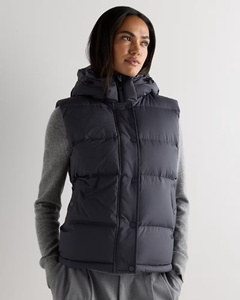 <b>Women's</b> Knitted Logo Hooded Puffer Vest Lightweight Waterproof Down Alternative <b>Gilet</b> Windproof Warm Outerwear Bubble Vest - Product Image 1