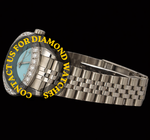 Montre de luxe unisexe au meilleur prix avec cadran bleu ciel au design personnalisé, lunette et diamants Moissanite, bracelet en acier inoxydable, tendance et élégante - Product Image 6