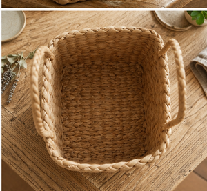 Panier de rangement moderne en jacinthe d'eau naturelle tressée avec poignée tressée pour organisateur de cuisine - Product Image 4