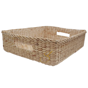 Handwoven Water Hyacinth Storage <b>Basket</b>: <b>Rectangular</b> Storage with Handles - Product Image 3