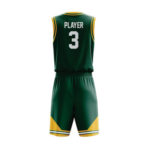 Uniforme de Baloncesto Sublimado Personalizado, Verde y Amarillo, Conjunto de Camiseta sin Mangas y Pantalones Cortos, Absorbe la Humedad, Ropa Deportiva Unisex para Adultos - Product Image 4