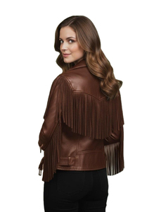 Vintage Women's Winter <b>Jacket</b> <b>Western</b> Leather Fringe Short Length Quilted Comfortable Stylish Outerwear Dyed Viscose Lining - Product Image 2