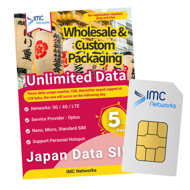 Bulk Price Japan 5 Days Unlimited Data Roaming 4G 5G 3-in-1 ESIM Custom Packaging International Travel SIM