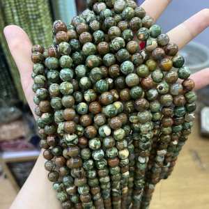 Cuentas Redondas de Jaspe Rhyolite Natural de la Selva Tropical, Cuentas de Piedra Verde Marrón Naranja Marrón para Pulseras, Collares, Fabricación de Joyería DIY - Product Image 5