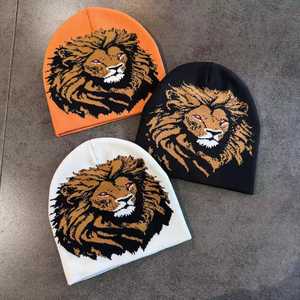 Customize Lion Embroidery Beanie Hat Unisex Adult Winter Casual Style Jacquard <b>Knit</b> <b>Animal</b> <b>Pattern</b> - Product Image 1