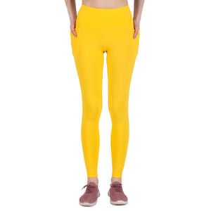 Women's High Waist Yellow Yoga <b>Leggings</b> Full Length Seamless With <b>Pockets</b> Four-Way Stretch Solid Color Pants - Product Image 1