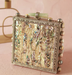 Modern Trendy Brass Mother of <b>Pearl</b> Handbag Best Quality <b>Clutch</b> Wedding Gift Use High Profile Purse Made From India - Product Image 2