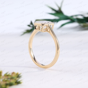 Elegant Radiant Cut Diamond <b>Ring</b> Thick Bezel Border <b>Plain</b> Gold Band Promise <b>Ring</b> Minimalist Anniversary Jewelry Gift - Product Image 3