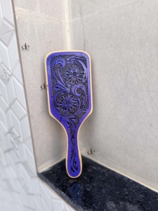 Trending Handmade Hand Tooled Leather Wooden Hair <b>Brush</b> Carved Floral Design Purple Color Rectangular Shape Rajasthan Deepika - Product Image 4