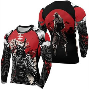 Heat-Transfer Printed Spandex/Polyester Long Sleeve 180g <b>Compression</b> Breathable Eco-Friendly Rash Guard <b>Men</b> BJJ MMA Gym Surfing - Product Image 5