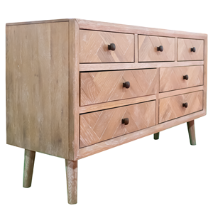 Commode en bois de pin massif à motif chevrons, durable et moderne, couleur personnalisable, pour meuble TV de salon - Product Image 1