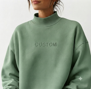 Sweat-shirt oversize à col montant pour femme, vert, avec lettres imprimées en relief, en coton et bambou tricoté, pour l'automne - Product Image 1