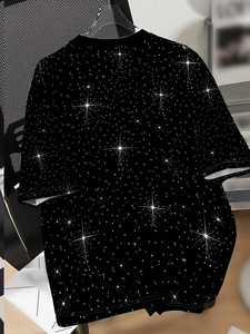 T-shirt graphique à strass pour homme, manches courtes, à pois scintillants, streetwear, marque personnalisée, faible MOQ - Product Image 4