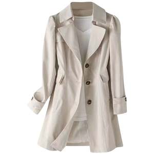 Manteau long élégant pour femme, coupe-vent, avec ceinture, revers et double boutonnage, personnalisable - Product Image 3
