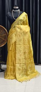 Sari de Seda Azul Pintado a Mano para Mujer, Tradicional Indio y Pakistaní, para Boda, Largo hasta el Suelo, Étnico, Corte Regular, para Todas las Estaciones - Product Image 4