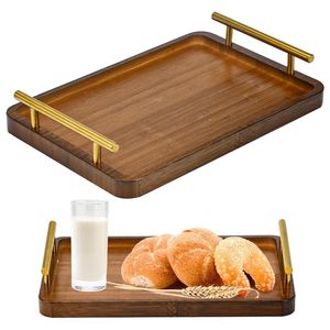 Plateau de service en bois massif fait à la main, plateau de petit-déjeuner avec poignées latérales pour café, thé, collations, décoration de table à manger - Product Image 4