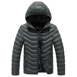 Blouson matelassé épais à capuche pour homme, collection automne-hiver, avec poches, col rabattable, fermeture éclair frontale, durable, style décontracté urbain - Product Image 2
