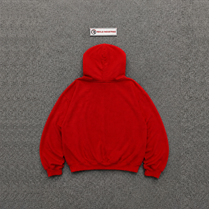 Red Hype Style Oversized Hip Hop Print Front Logo Regular Sleeve Winter Wear Fashion Top Cozy <b>Pullover</b> Hoodie Embroidered 100% - Product Image 6