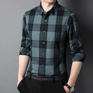 Chemise décontractée à manches longues pour homme, à carreaux, col rabattu, 100 % coton popeline, infroissable, pour l'automne - Product Image 2