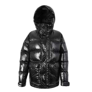 Veste matelassée à capuche noire brillante pour homme, manteau d'hiver épais à fermeture éclair, doudoune chaude et imperméable - Product Image 6