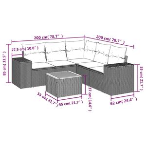 Ensemble de canapés de jardin en rotin gris 6 places, mobilier d'extérieur au design contemporain résistant aux intempéries - Product Image 5