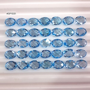 พลอยโทแพซสีฟ้าธรรมชาติทรงรี ขนาด 8.00x6.00 มม. เกรดพรีเมียม 3A น้ำหนักรวม 98.05 กะรัต สีฟ้าอ่อน สำหรับทำเครื่องประดับตามสั่ง - Product Image 3