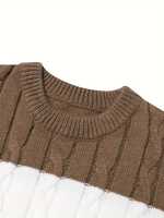 Pull décontracté pour homme en maille torsadée rayée, col rond, color block, coupe ajustée, grandes tailles, chaud, automne-hiver, laine/acrylique, tendance