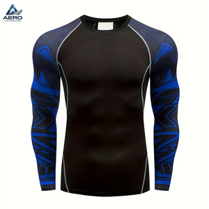Vêtements de sport compressifs noirs et bleus en 2 pièces pour MMA et boxe, sublimation personnalisée disponible, ensemble haut et leggings de qualité supérieure - Product Image 3