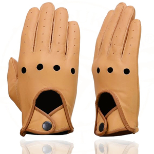 Samroz Sports Men's Grey Perforated Leather Full Finger Motorcycle Hand <b>Gloves</b> W/Breathable ‘Open Knuckle - Product Image 3